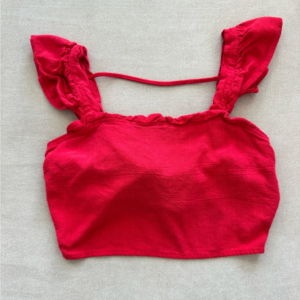Elegant Scarlet Ruffled Tank Top